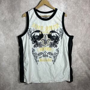 MMA Elite Jersey Tank Top Mens Large White Black Skulls Damask Athleisure‎